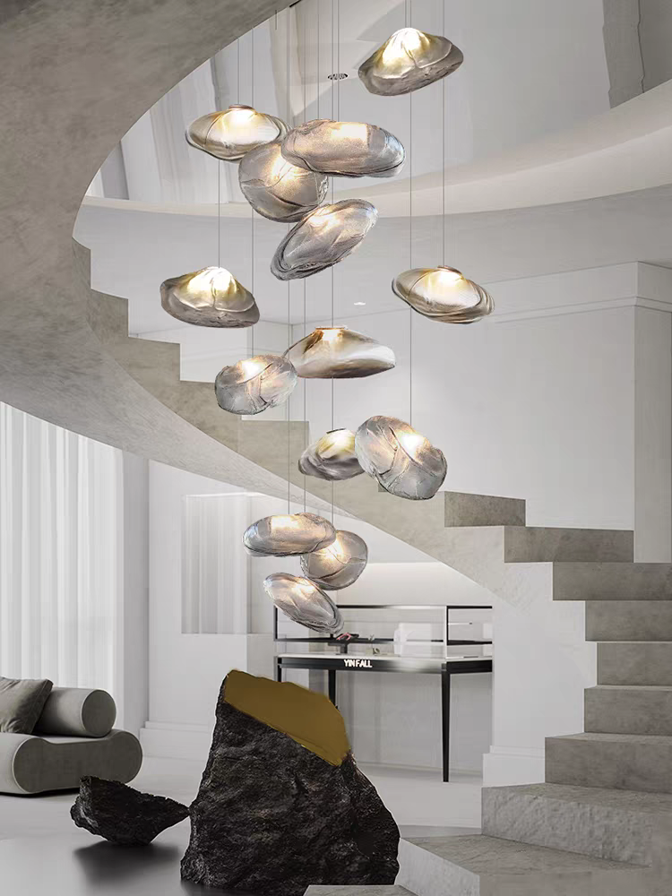 VEKO Clear cognac Smokey Glass Chandelier Staircase Hotel Lobby Art Glass High Ceiling Lamp Project Modern Chandelier