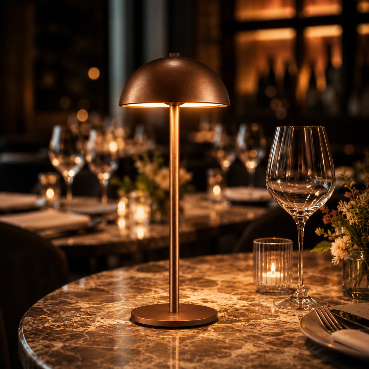 Bar Lounge Cordless Rechargeable LED Ambient Light Touch Control Bronze Metal Decorative For Cocktail Dining Table Lamp