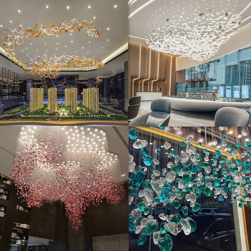 Custom Crystal Glass Engineering Chandelier for Indoor Lighting for Hotel Banquet Halls Lounges Bars Villas