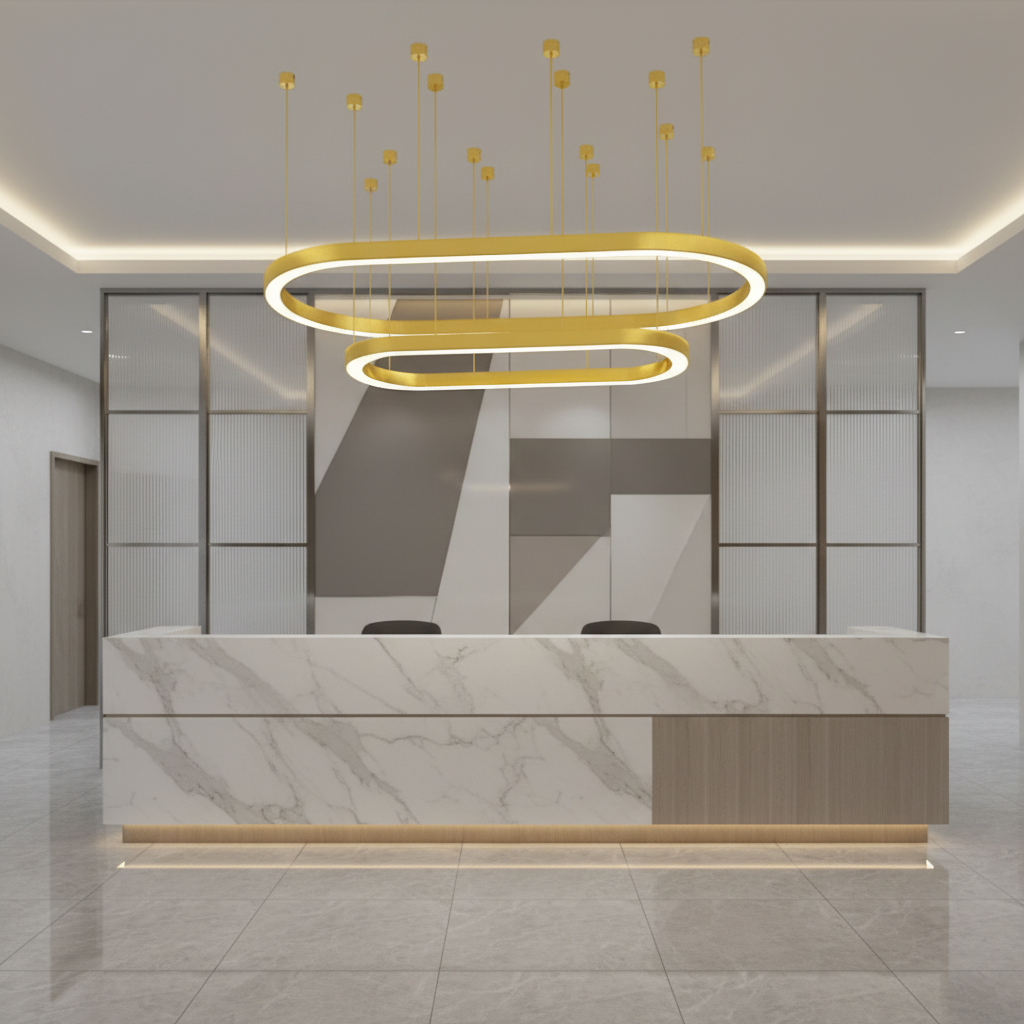 Golden Pendant Linear Ring Oval Lights for Reception, Lobby, Supermarket, Mall Engineering Projects