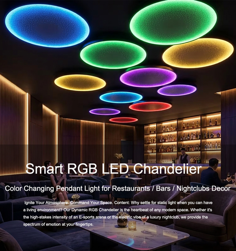 Modern RGB LED Chandelier Atmospheric Decor Smart Color Changing Pendant Light