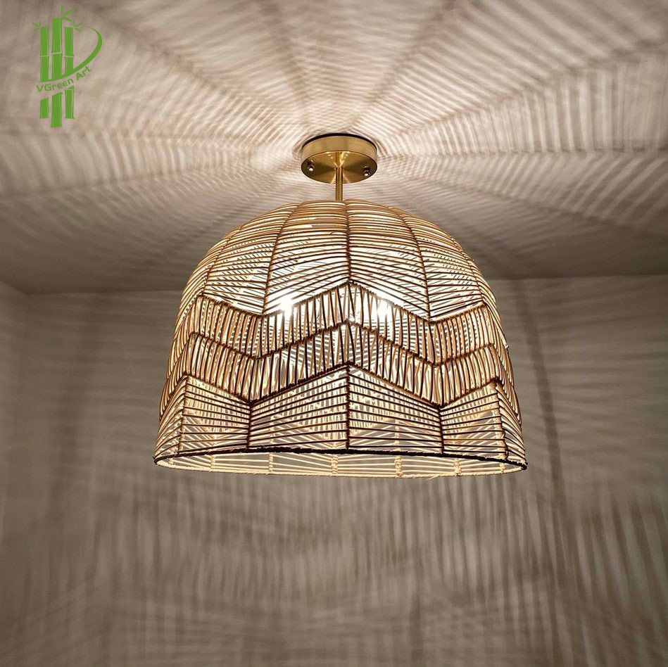 Home Decor Natural Woven Lamp Shade Bamboo Lighting Rattan Wicker Pendant Light 2022
