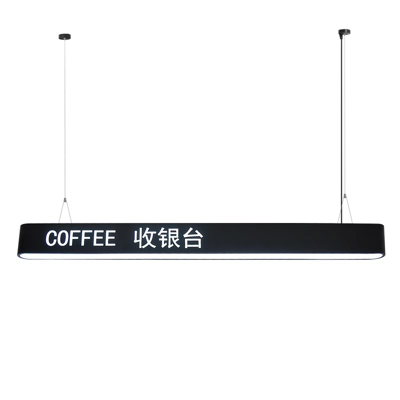 Letter-cutout Logo Illuminated Iron LED Chandelier 6000K Color Temperature for Coffee Shop Clothing Store Reception Desk More