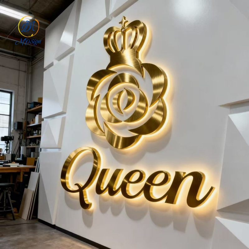 Custom Wall Reception logo Signage Acrylic Led 3D Channel Gold Backlit Letter Light up logo LED Illuminated Sign for Business