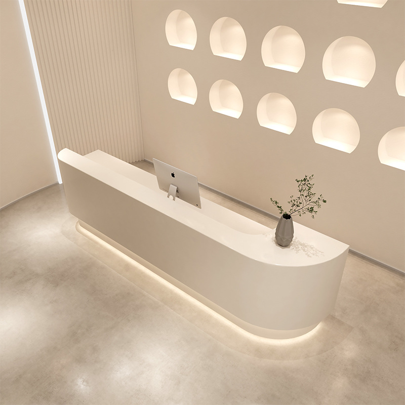 Modern Minimalist Wood Lacquered Dental Reception Desk Curved Bar Company Front Desk For Hotel Dental Hospital Beauty Salon