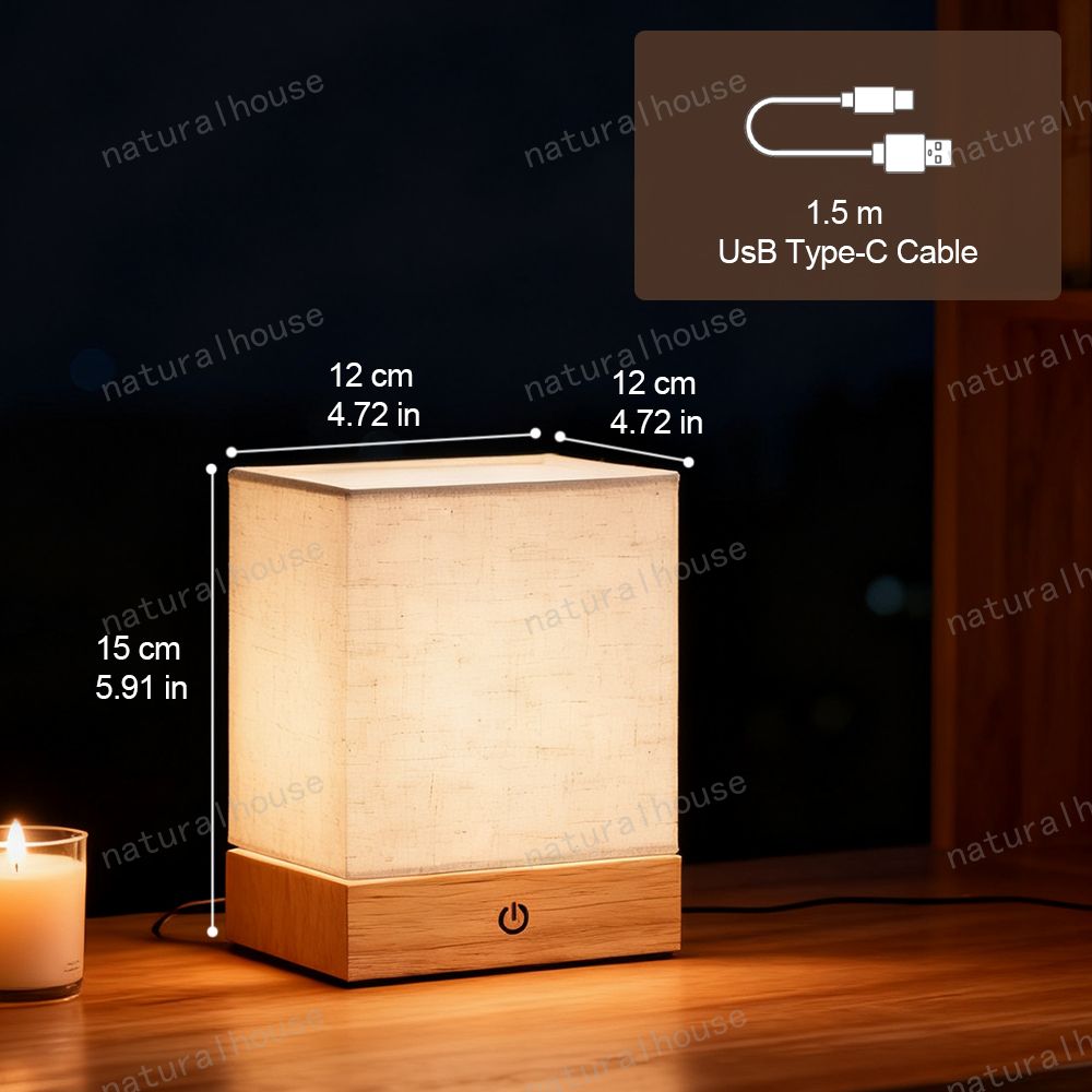 Wholesale Square Wireless USB LED Table Lamp with Rubber Wood Base and Linen for Bedroom Bedside Hotel Bar