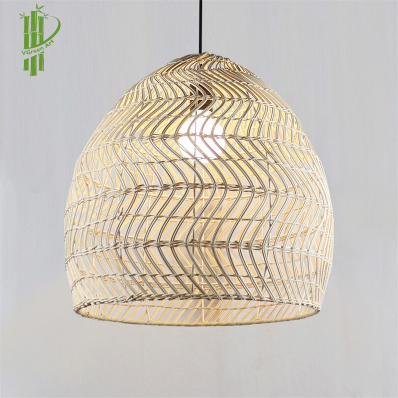 Home Decor Natural Woven Lamp Shade Bamboo Lighting Rattan Wicker Pendant Light 2022