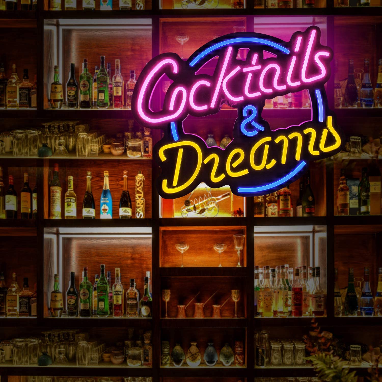 Cocktails &amp; Dreams LED Neon Sign Art Wall Lights for Beer Bar Club Bedroom Windows Glass Hotel Pub Cafe Decoration