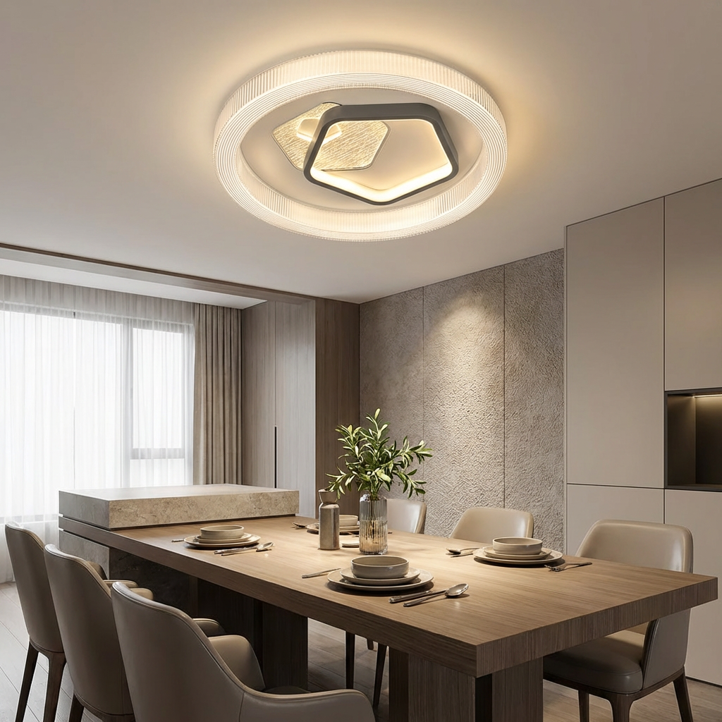 Premium 800mm Large Round LED Flush Mount Light Ribbed Border Circular Ceiling Lamp for Hotel Business Reception Project
