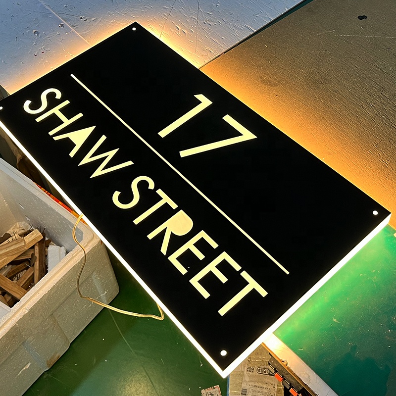 Custom Outdoor Waterproof Golden Metal Led Backlit Home Number Address Door Business Sign Wall Lighting for Hotel Room