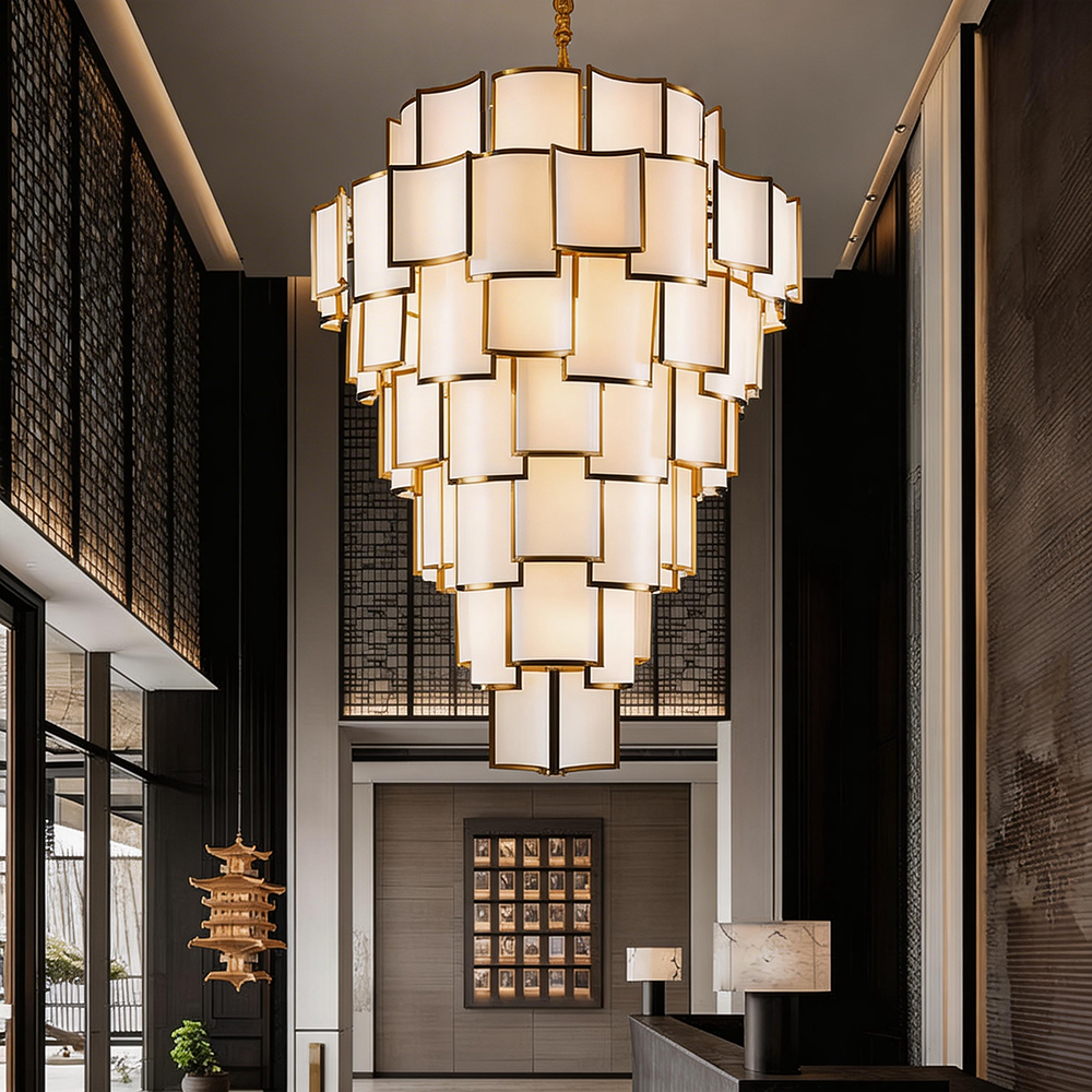 Modern Stair Large Designer Chandeliers Lobby Double Height Chandelier Customized Hotel Lobby Modern Chandelier