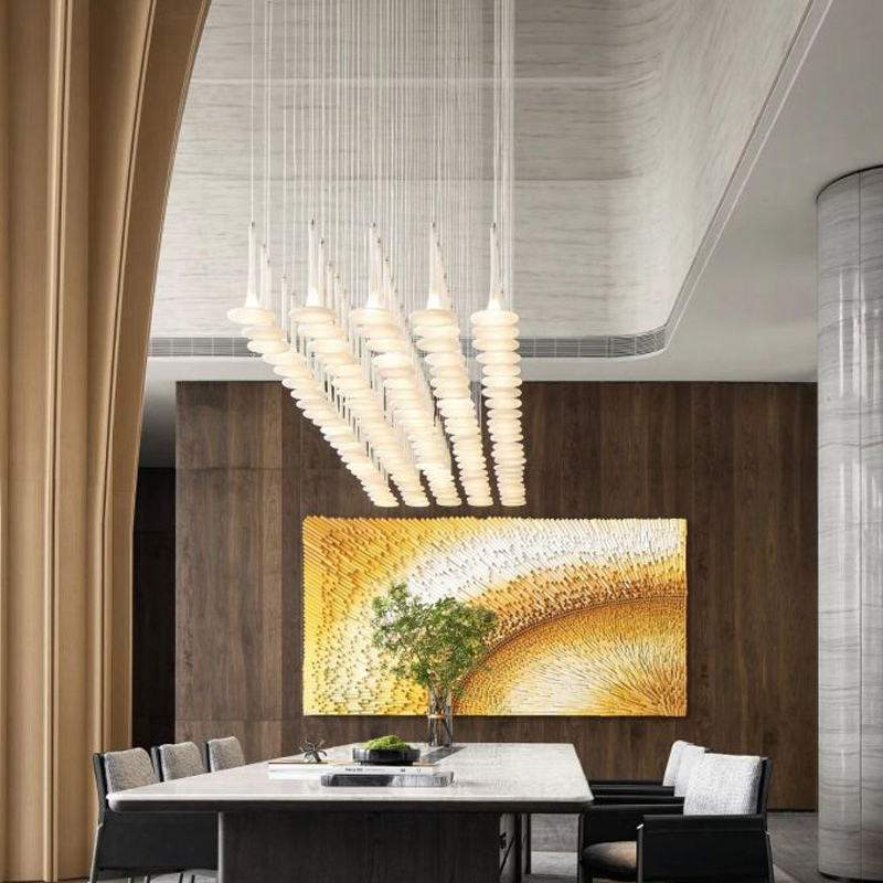 Custom Long Acrylic Pendant Lights &amp; Large Remote Control Chandeliers for Hotel Lobby Villa Clubhouse Reception &amp; Banquet Hall