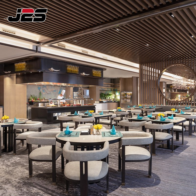 Modern Commercial Modern Leather Booth Sofas Beige Tub Chair Round Table Hotel Buffet Area Project