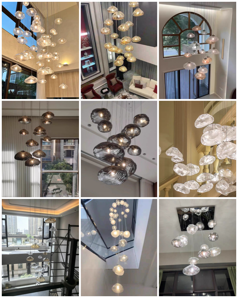VEKO Clear cognac Smokey Glass Chandelier Staircase Hotel Lobby Art Glass High Ceiling Lamp Project Modern Chandelier