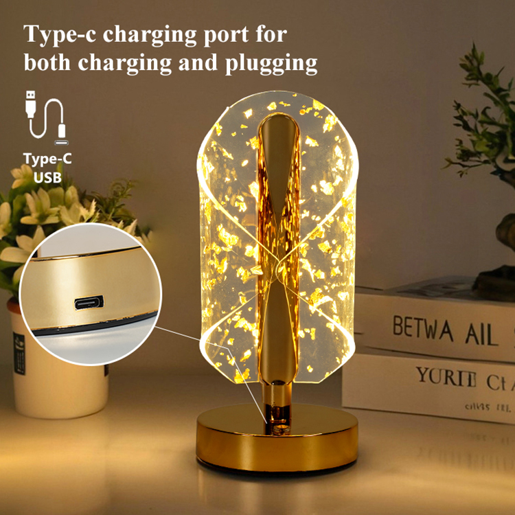 Rechargeable Touch Control Desk Lamp 3000-6000K Dimmable Cordless LED Table Lamp Gold Metal Night Light Restaurant Bedroom Bar