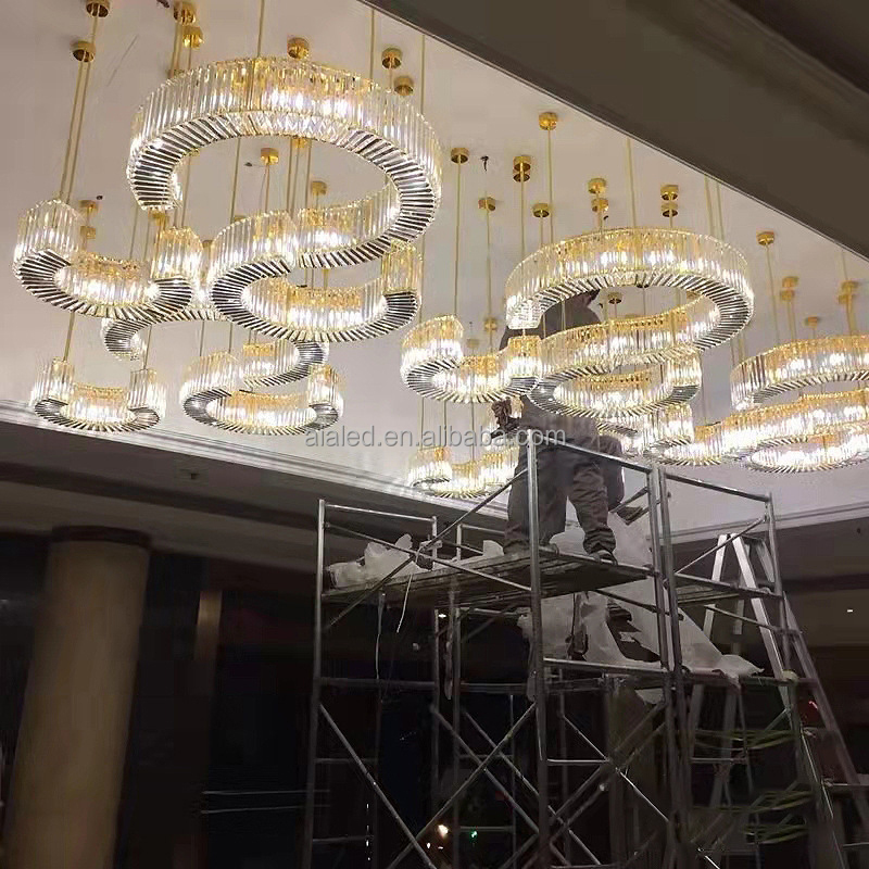 Hotel Pendant Lighting Manufacturer C-shaped DIY Crystal Lamp Luxury Sales Office Lobby Lamps Exhibition Hall Chandelier