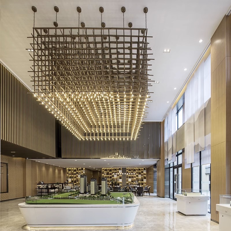 Custom Square Crystal Glass Metal Chandeliers for Property Showroom Mall Reception &amp; Hotel Lobby Lighting-Modern Luxury Design