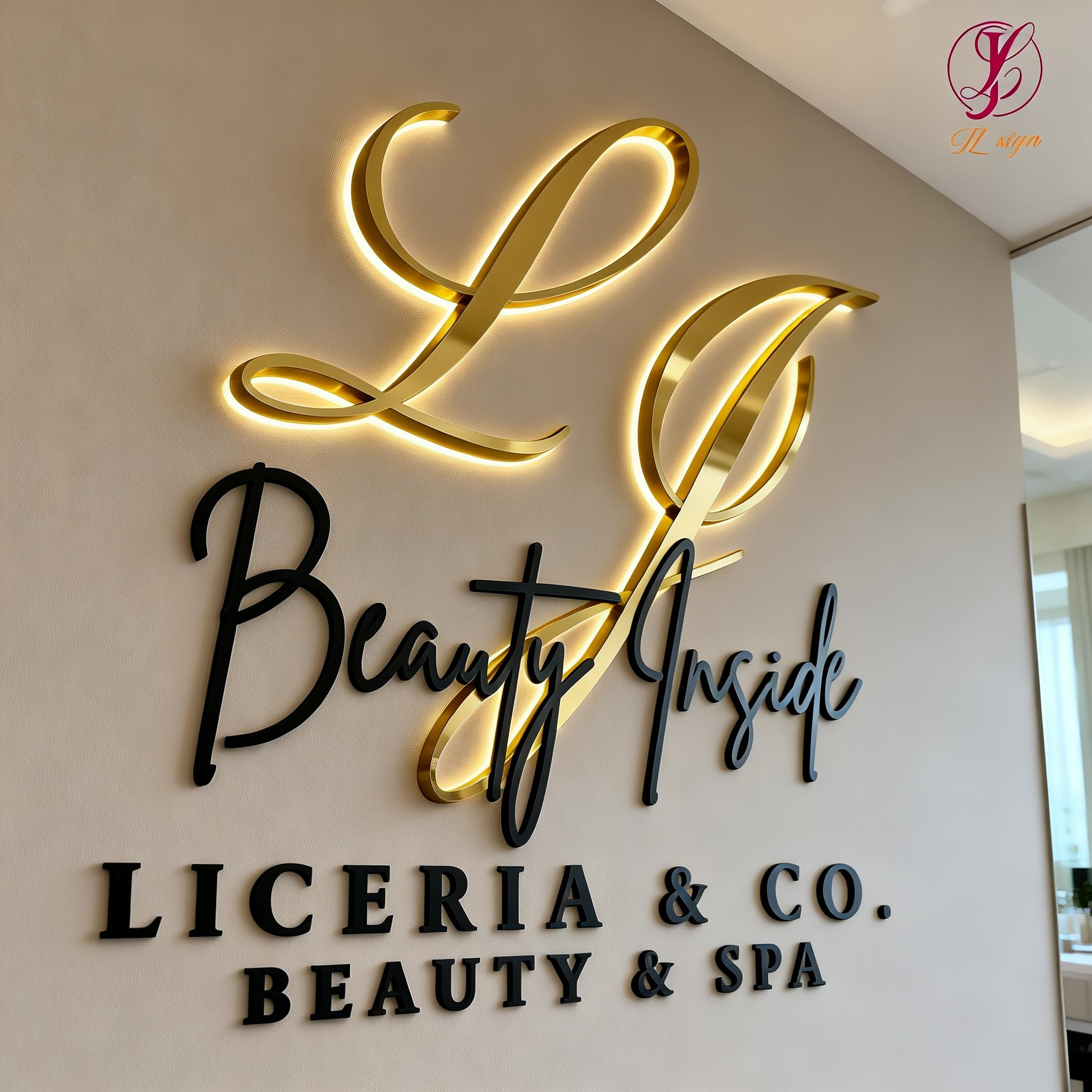 Custom 3D Backlit LED Illuminated Sign,Stainless Steel Laser Cut Gold Letter With Backlit Lighted Sign Reception Hair Salon Sign