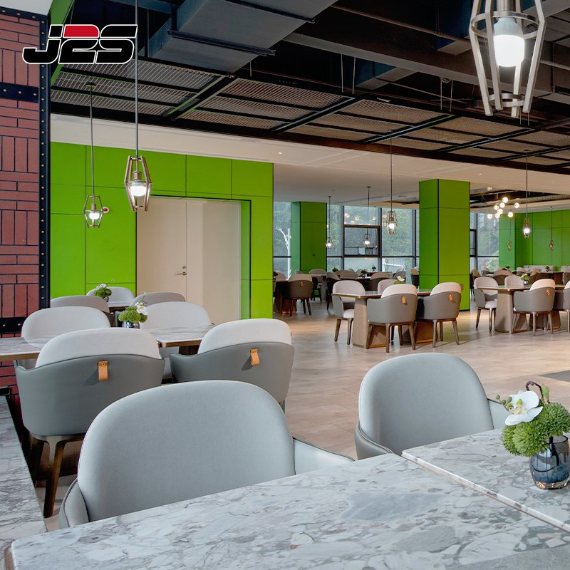 J2s Modern Restaurant Furniture Set Tables and Upholstered Chairs for Hotel Buffet Area