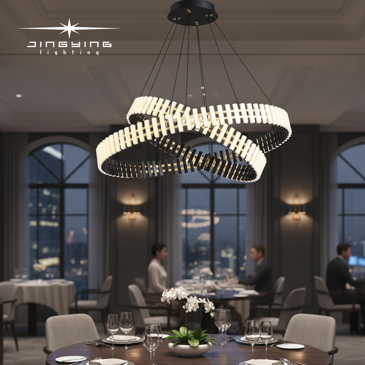 Creative Double-Layer Circular LED Pendant Light Ambient Lamp for Villa Living Rooms &amp; Business Negotiation Areas