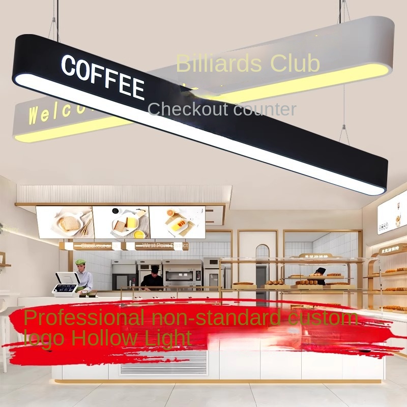 Letter-cutout Logo Illuminated Iron LED Chandelier 6000K Color Temperature for Coffee Shop Clothing Store Reception Desk More