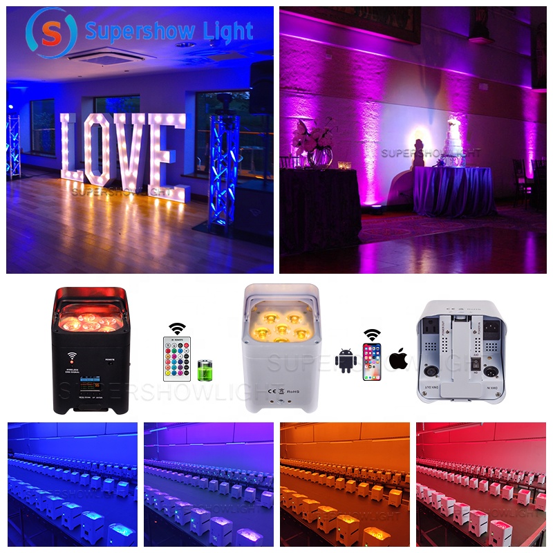 Hot Sale Rechargeable 6x18w 6 In 1 RGBW UV Led Uplights Stage Par Party Battery Operated Wireless Par Led Wedding Dj Uplights