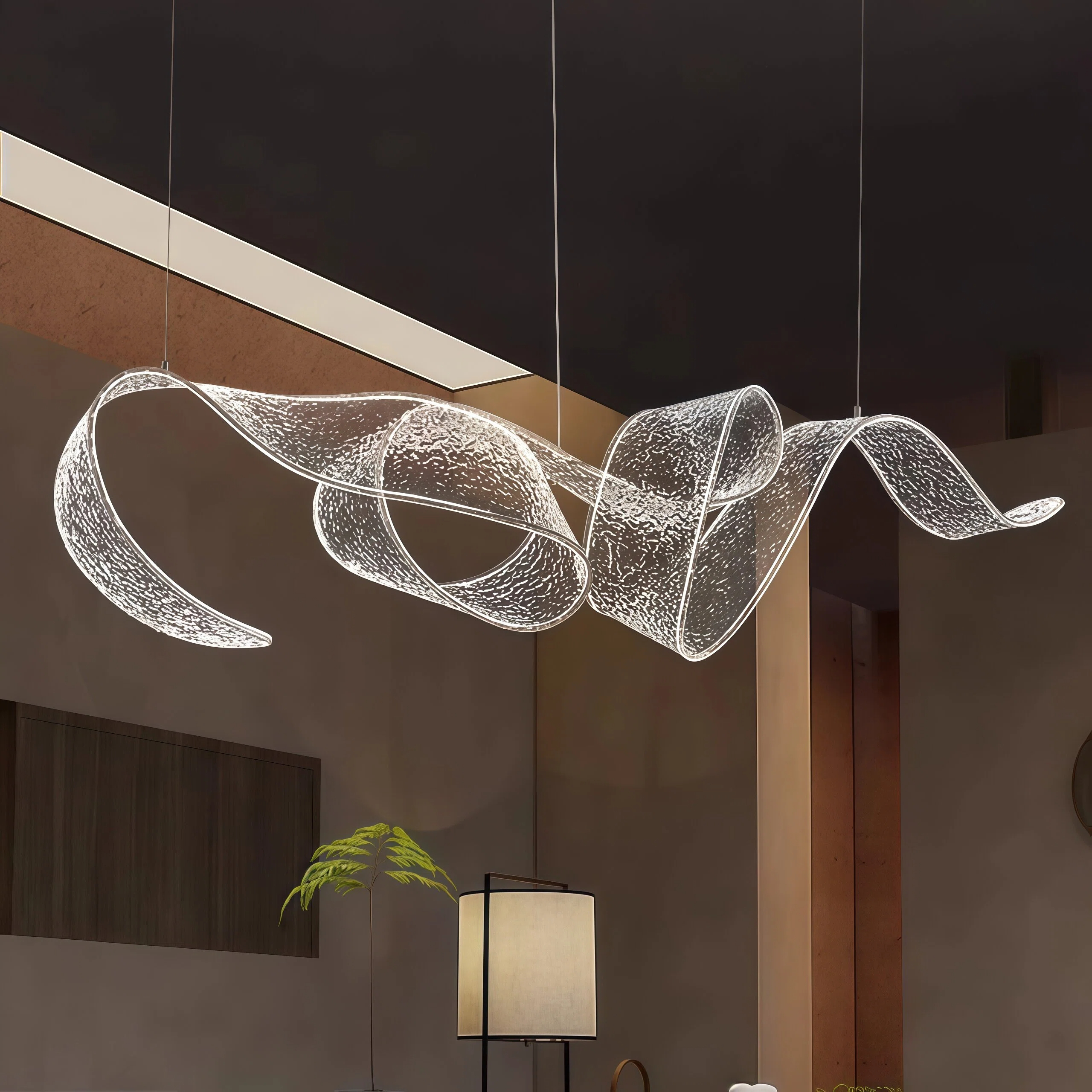JYLIGHTING Designer SAA VDE Minimalist Wave Acrylic Linear Chandelier Pendant Light Reception Desk Creative