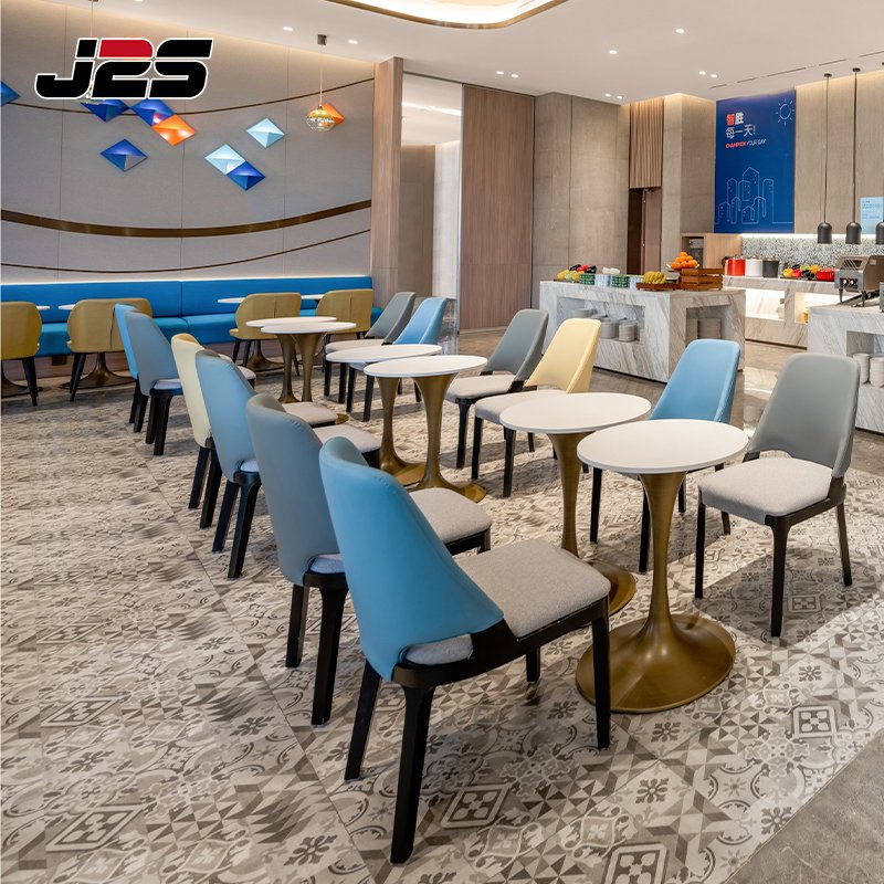 Commercial Restaurant Furniture Germany Modern Yellow PU Leather Chair Small Round Canteen Table Hotel Buffet Area