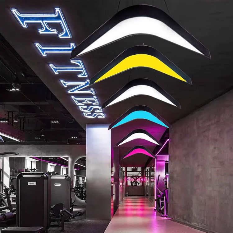 Modern RGB Linear Arrow Hanging Lamps Commerce Indoor Decoration Lighting Studio Office LED Chandeliers Ceiling Pendant Lights