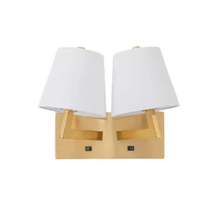 Holiday Inn Hotel Light Set Wall Lamp Brushed Brass Hotel Bedside Lamp Wall Sconce Light with USB Outlets