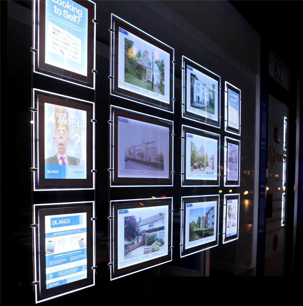 Real Estate Hanging Sign Board Crystal Acrylic LED Strip Lighting High Brightness Customizable Color Light Box