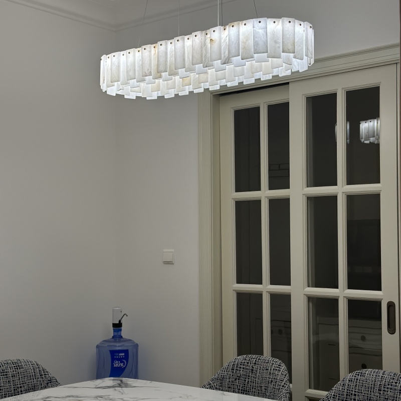 Contemporary Luxury Decor Hanging Light Natural Marble Alabaster Light Large Chandelier Ring Rectangular Pendant Light