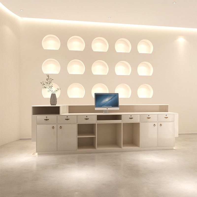 Modern Minimalist Wood Lacquered Dental Reception Desk Curved Bar Company Front Desk For Hotel Dental Hospital Beauty Salon