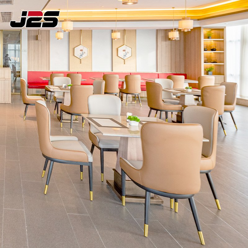 Premium Commercial Restaurant Furniture Metal Leg Chair Marble Buffet Counter Rectangular Table VIP Hotel Lounge Area