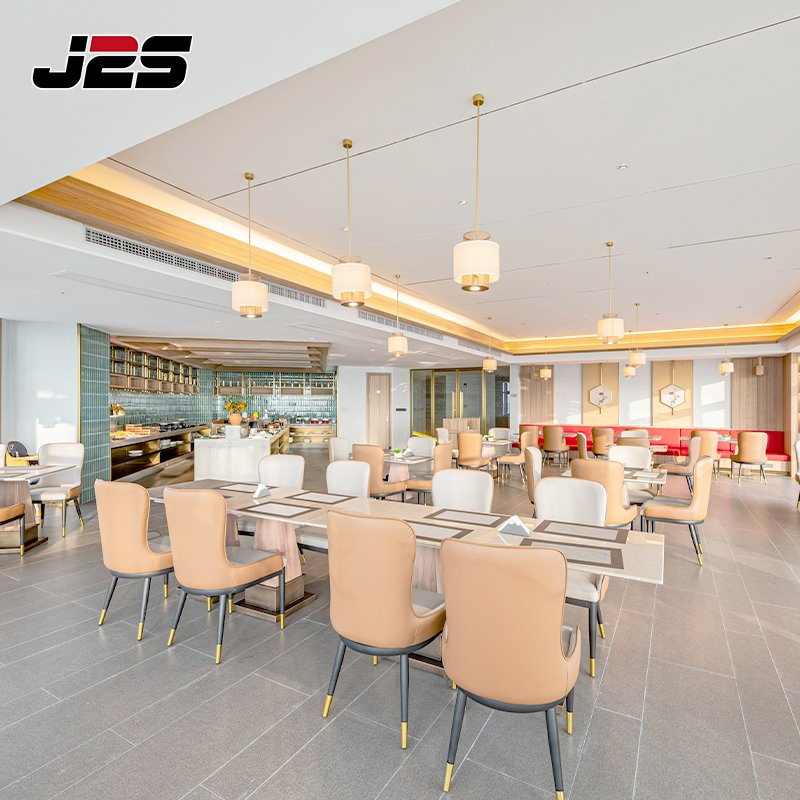 Premium Commercial Restaurant Furniture Metal Leg Chair Marble Buffet Counter Rectangular Table VIP Hotel Lounge Area