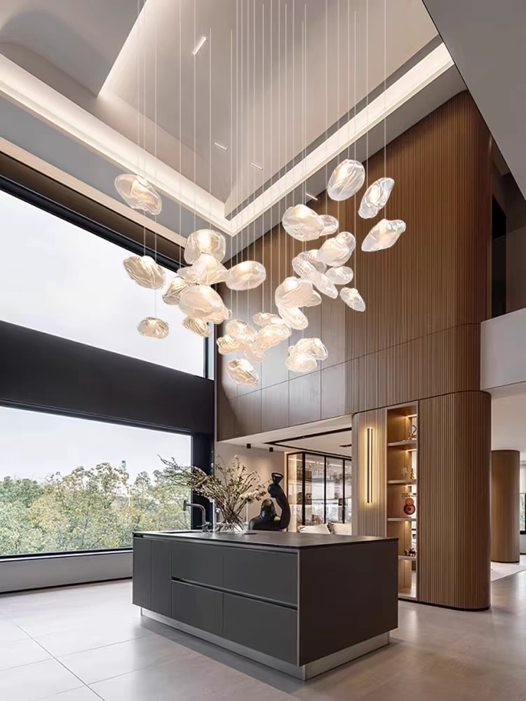 VEKO Clear cognac Smokey Glass Chandelier Staircase Hotel Lobby Art Glass High Ceiling Lamp Project Modern Chandelier