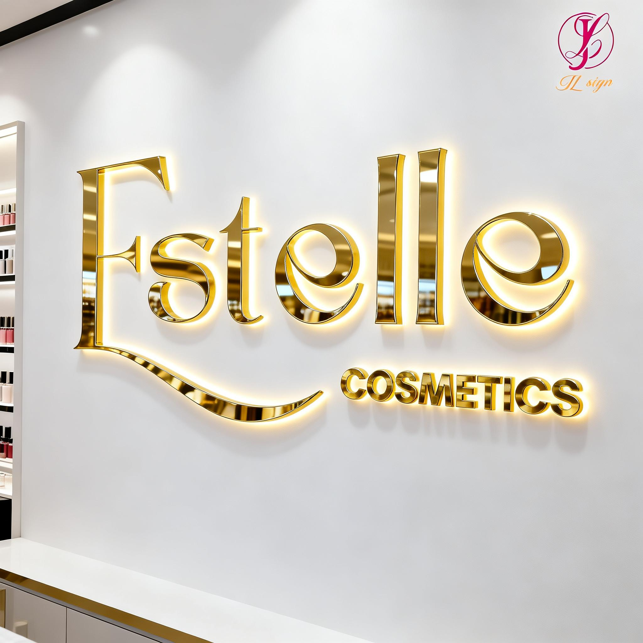 Custom 3D Backlit LED Illuminated Sign,Stainless Steel Laser Cut Gold Letter With Backlit Lighted Sign Reception Hair Salon Sign