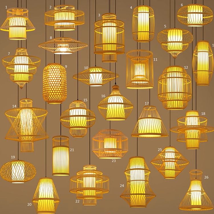 Handmade Rattan Pendant Light with Bamboo Lamp Shade Hanging Ratan Lighting for Home Wicker Chandeliers Rattan Lighting Fixture