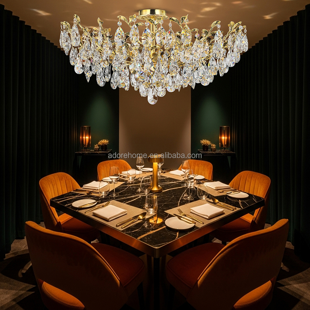 Modern Luxury K9 Crystal Ceiling Light Gold Flush Mount Chandelier For Living Room Villa Majlis Hotel CE UL SAA Certified
