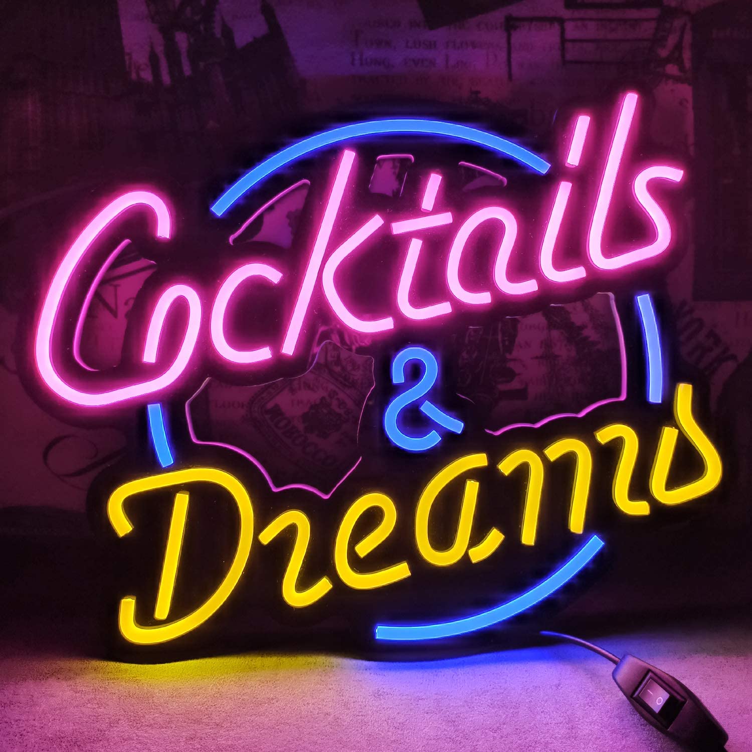 Cocktails &amp; Dreams LED Neon Sign Art Wall Lights for Beer Bar Club Bedroom Windows Glass Hotel Pub Cafe Decoration