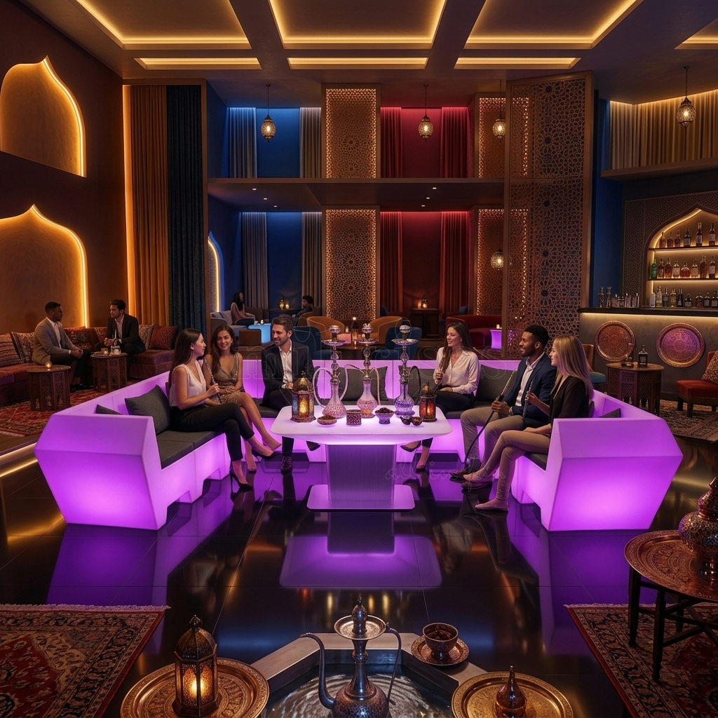 Modular LED Lounge Sofa Set with Illuminated Table for Nightclub VIP Seating Event Rental Bar Hookah Hotel Pool Party Furniture