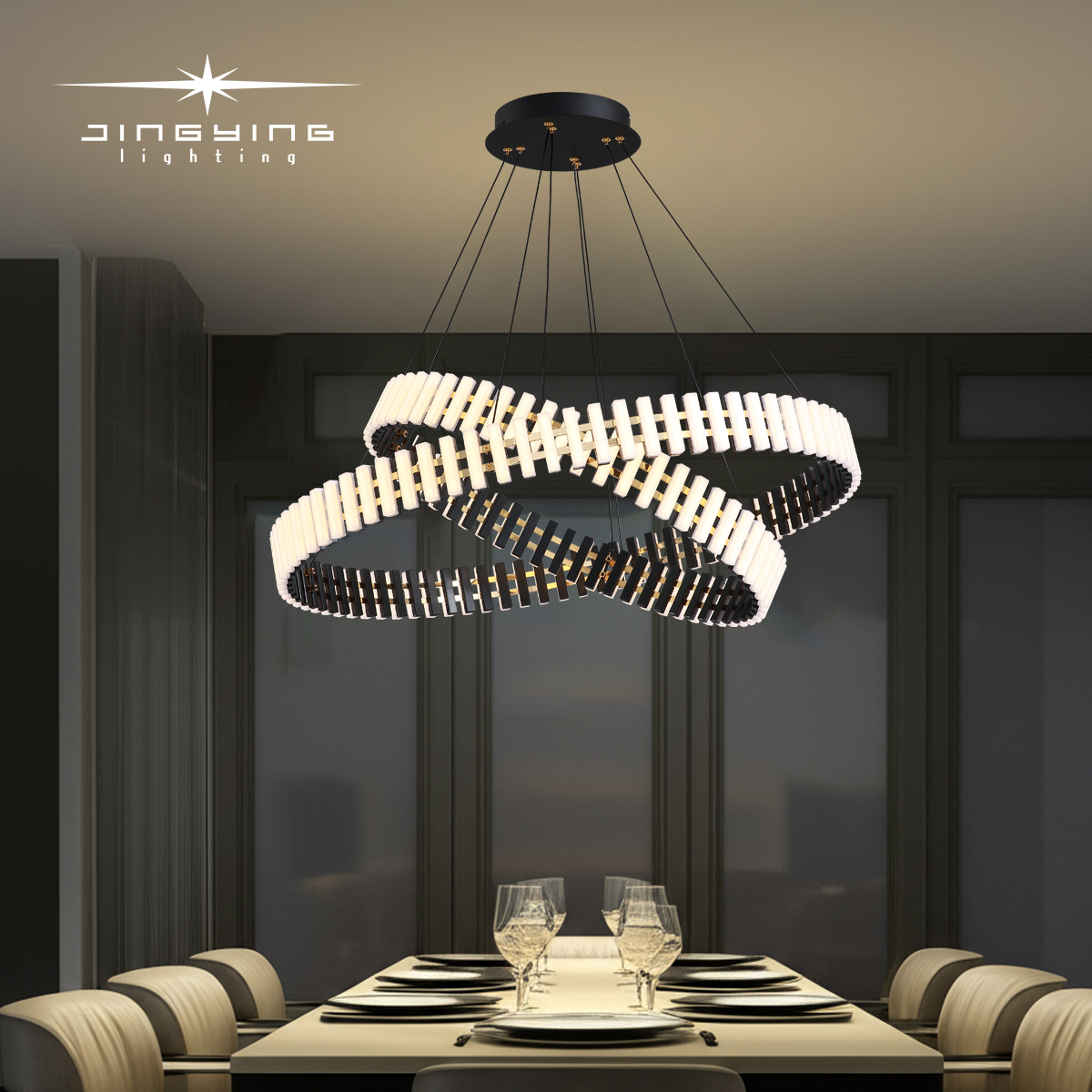 Creative Double-Layer Circular LED Pendant Light Ambient Lamp for Villa Living Rooms &amp; Business Negotiation Areas