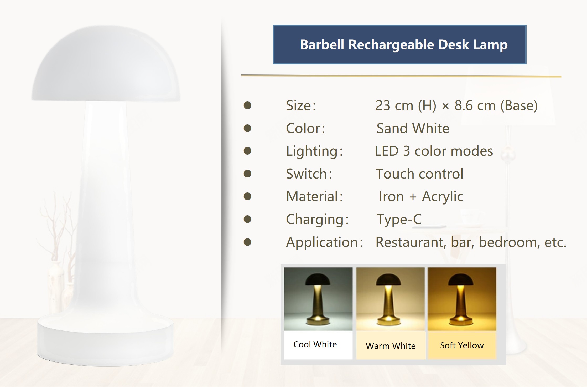Factory Direct Rechargeable LED Table Lamp Bar Style Desk Light for Hotel, Restaurant, Lounge, and Bar Use