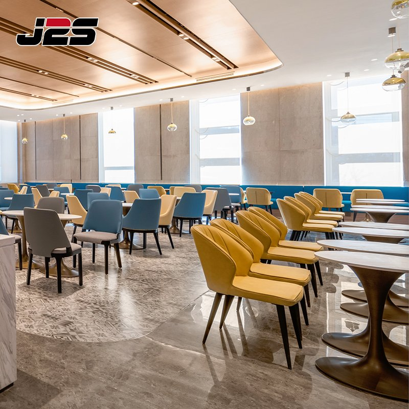 Commercial Restaurant Furniture Germany Modern Yellow PU Leather Chair Small Round Canteen Table Hotel Buffet Area