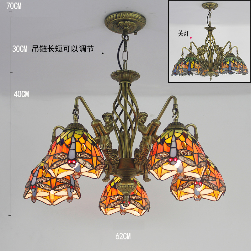 European Style Dragonfly Pastoral Tiffany Large Living Room Multi-head Chandelier Hotel Restaurant Villa Study Club Dimmable LED