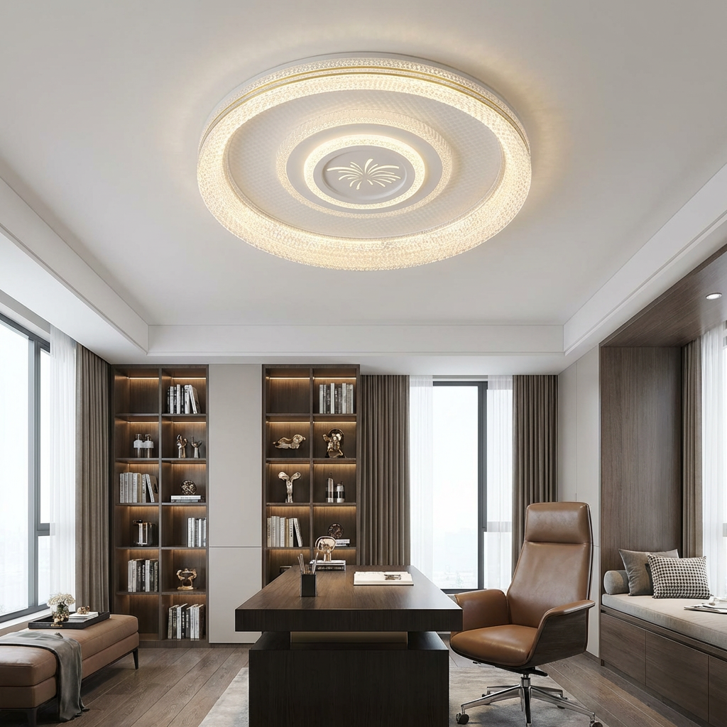 Full Screen LED Flush Mount Light With Stardust Border 450mm Large Circular Ceiling Fixture for Hotel Office Reception Project