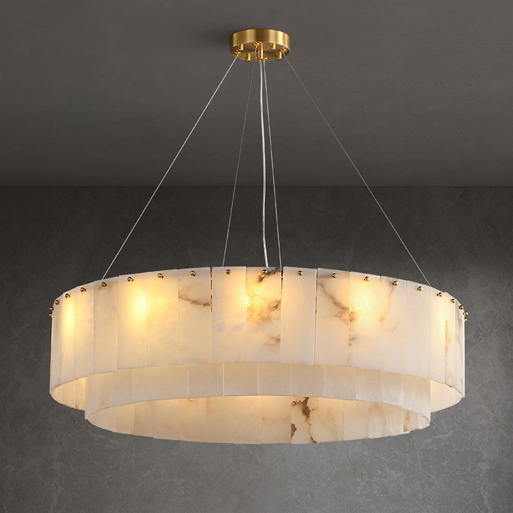 Luxury Natural Alabaster Chandelier Retro Model Room Hotel Spanish Alabaster Alabaster Ceiling Light Hotel Lobby Chandelier