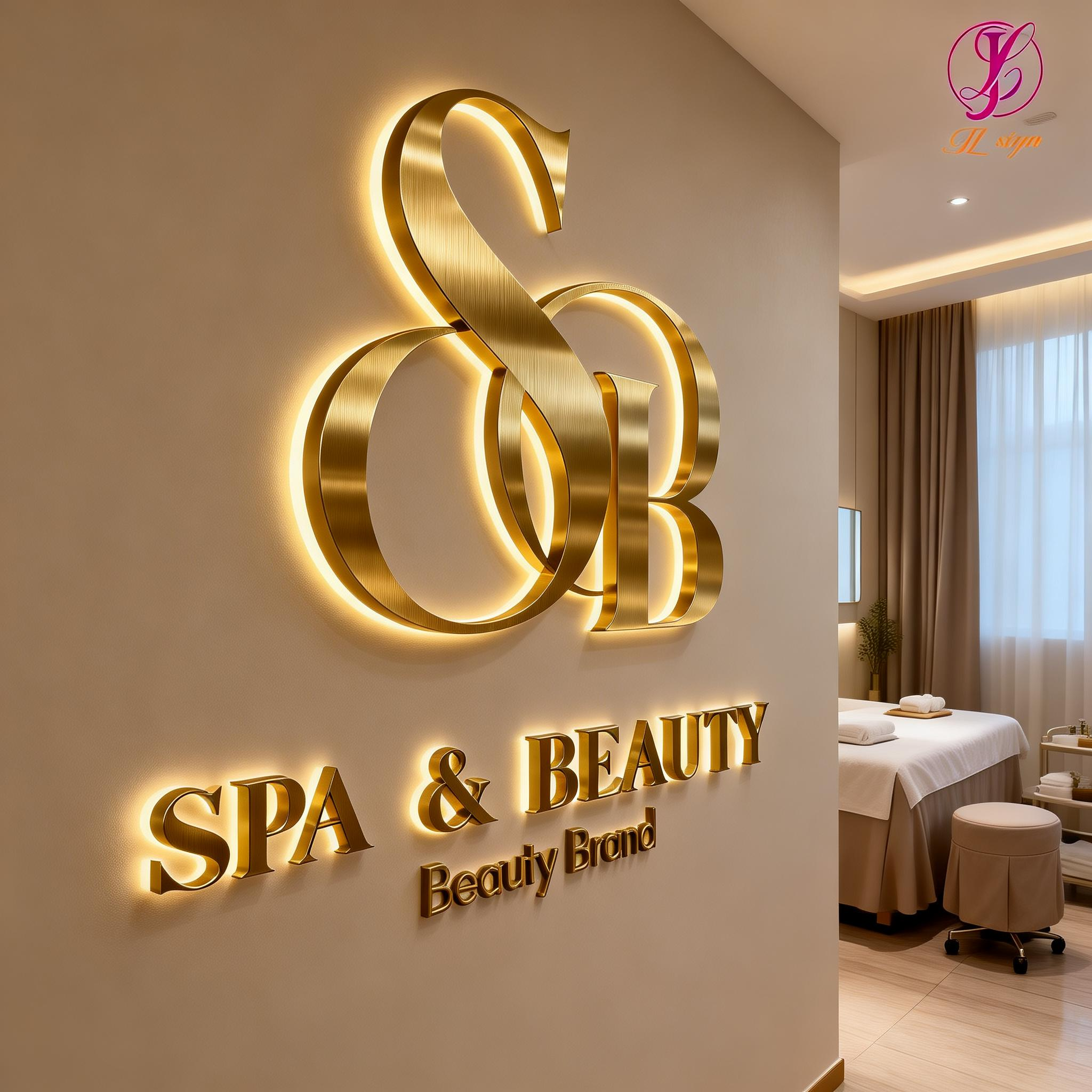 Custom 3D Backlit LED Illuminated Sign,Stainless Steel Laser Cut Gold Letter With Backlit Lighted Sign Reception Hair Salon Sign