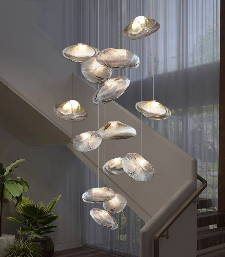 VEKO Clear cognac Smokey Glass Chandelier Staircase Hotel Lobby Art Glass High Ceiling Lamp Project Modern Chandelier