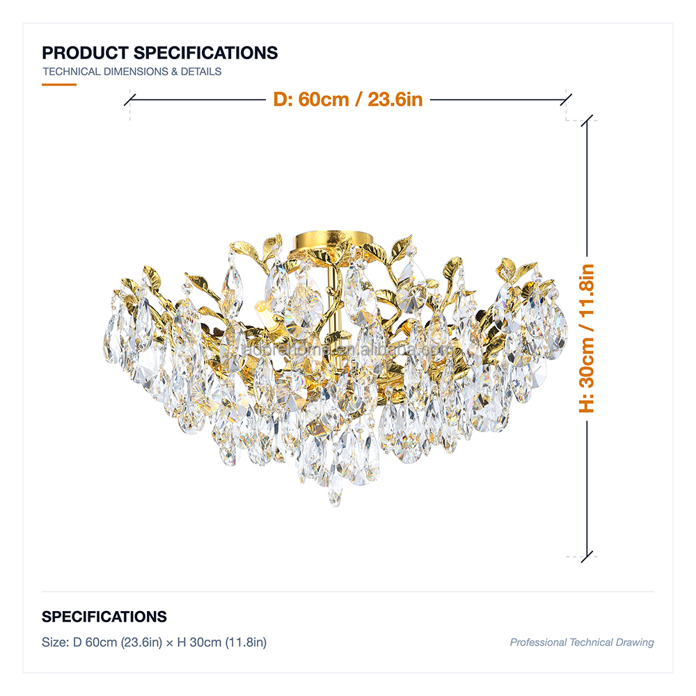 Modern Luxury K9 Crystal Ceiling Light Gold Flush Mount Chandelier For Living Room Villa Majlis Hotel CE UL SAA Certified